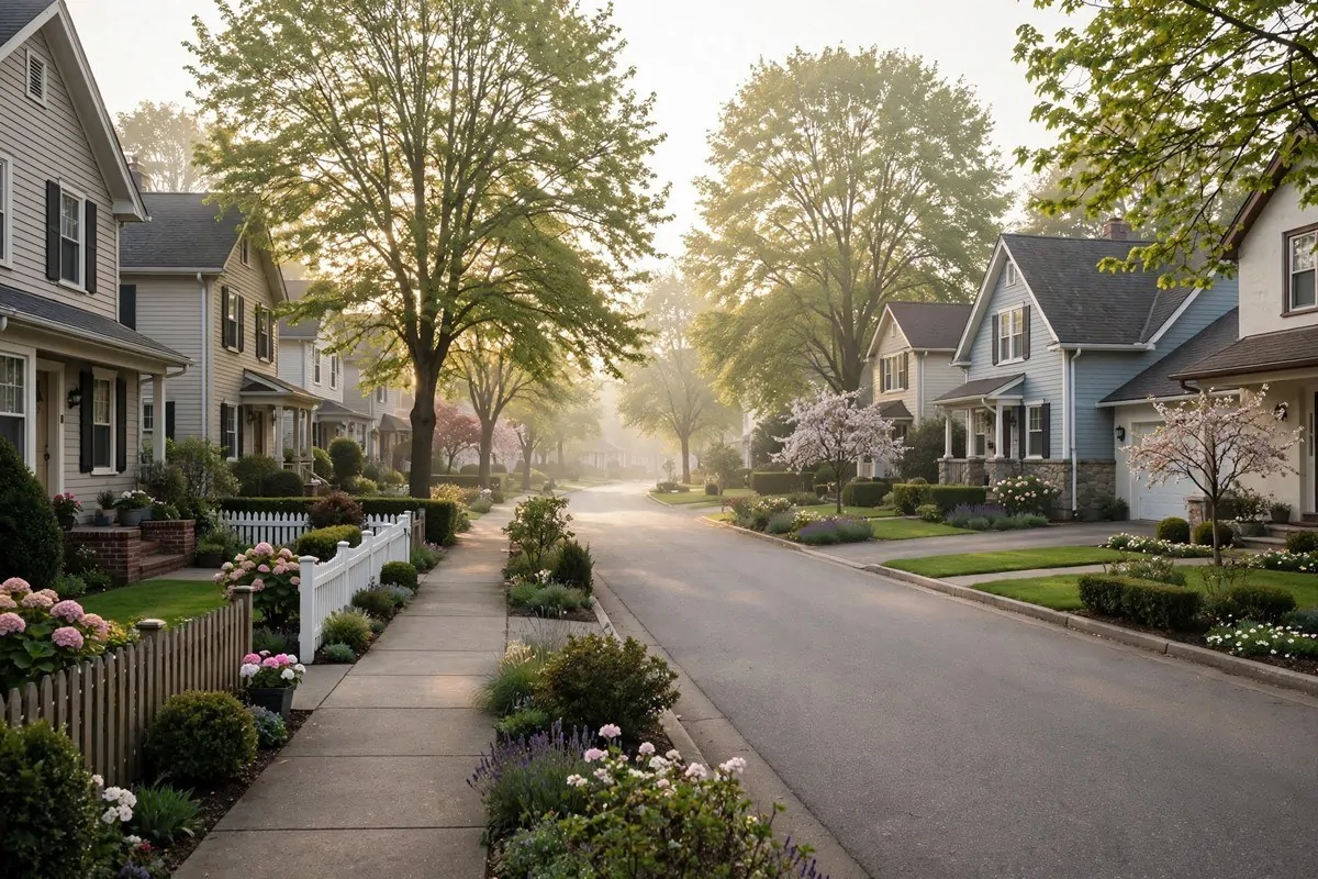 A quiet residential street in the morning light, ready to explore