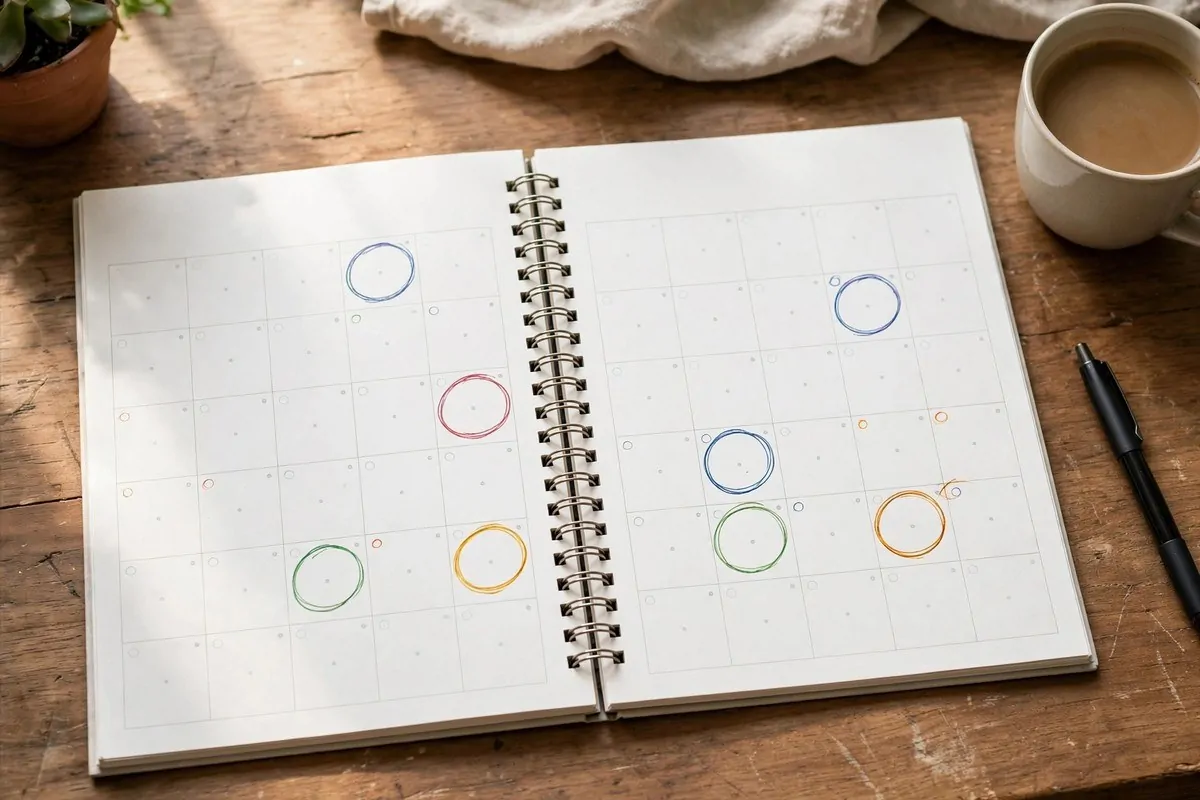 How to Organize Your Bills and Payments 2 Open planner with a monthly calendar and circled due dates next to a pen
