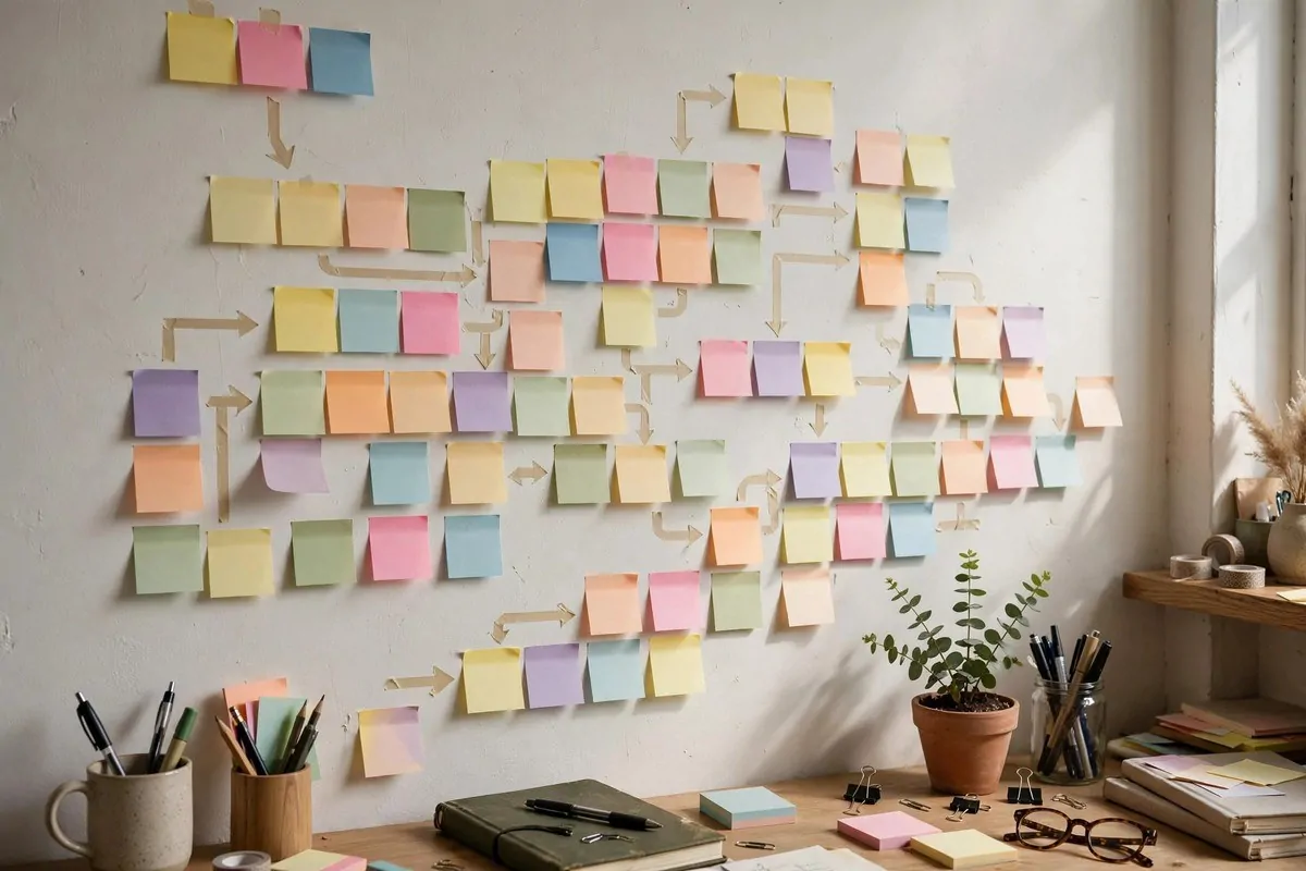 How to Stop Procrastinating and Get Organized 2 Big project broken into small sticky notes on a wall